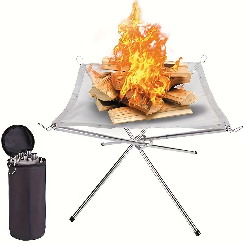 Portable Stainless Steel Fire Pit | Collapsible Wood Burning Campfire Stand for Camping, Backyard & Autumn Adventures – Durable Outdoor Bonfire Accessory | Lycosra