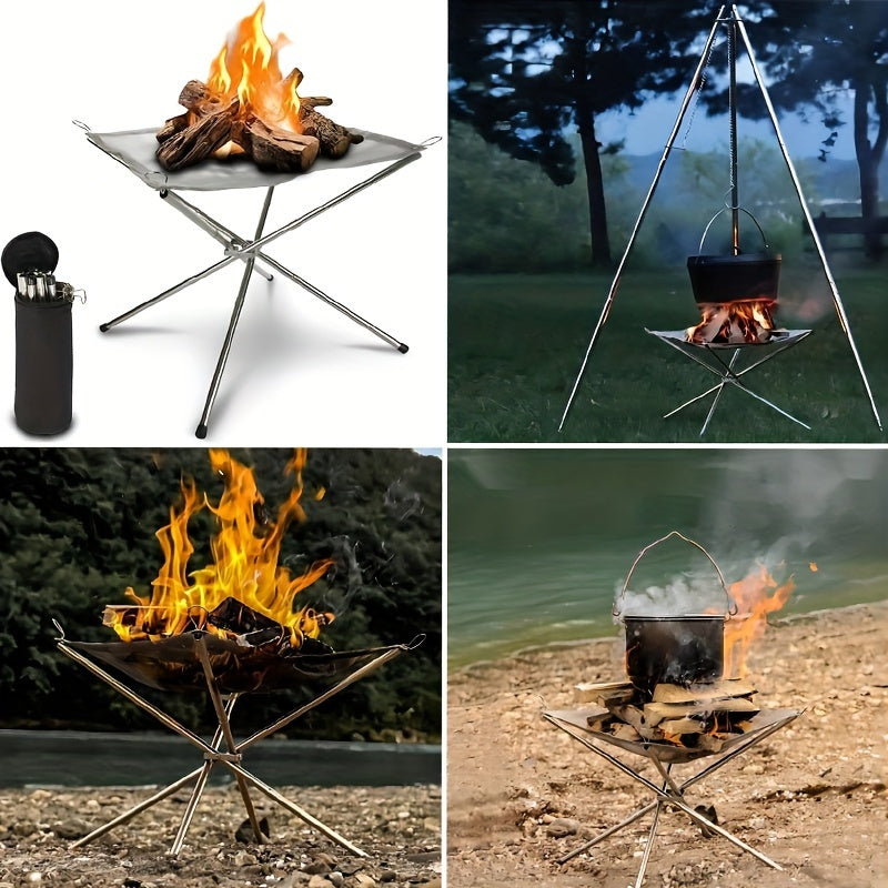 Portable Stainless Steel Fire Pit | Collapsible Wood Burning Campfire Stand for Camping, Backyard & Autumn Adventures – Durable Outdoor Bonfire Accessory | Lycosra