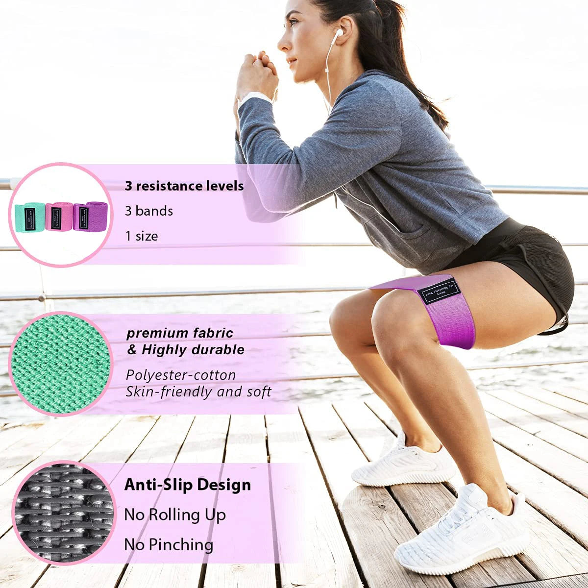 Fabric Resistance Hip & Booty Bands – Glute, Thigh, Squat, and Stretch Fitness Loops | Yoga & Gym Workout Equipment