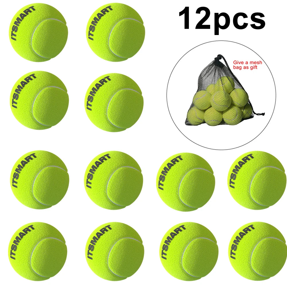 6/12pcs Tennis Balls with Mesh Carry Bag Practice Ball High Elasticity Pet Dog Playing Balls Outdoor Training Sports Competition